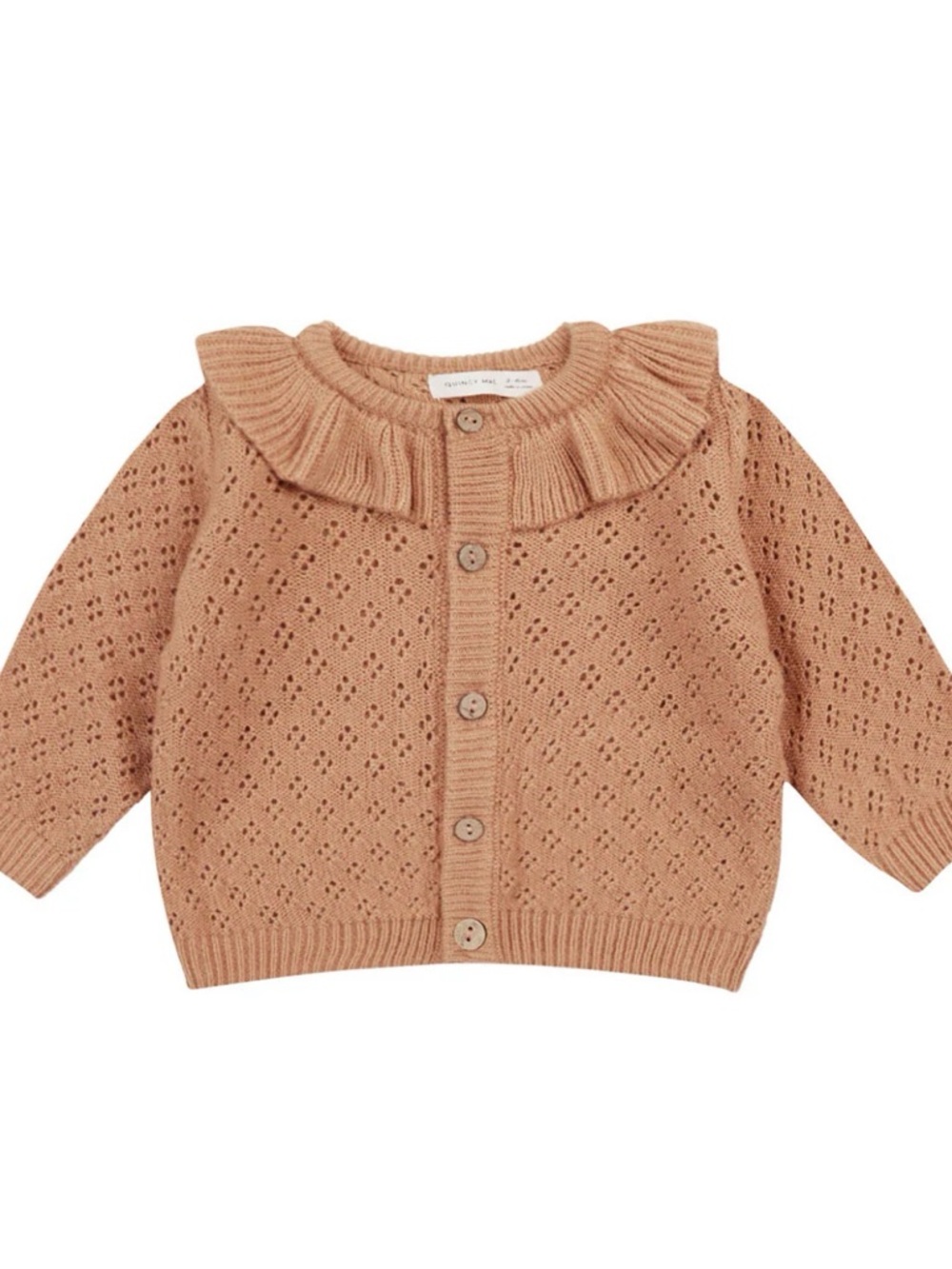 Quincy Mae Ruffle Collar Cardigan Melon | Pointelle Knit Sweater EUC | 4-5